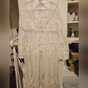 Lace swim long cover up shrug